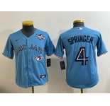 Youth Toronto Blue Jays #4 George Springer Blue 2025 World Series Cool Base Stitched Baseball Jersey