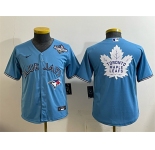 Youth Toronto Blue Jays & Leafs Blue 2025 World Series With White Leafs Logo Cool Base Stitched Baseball Jersey