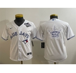 Youth Toronto Blue Jays & Leafs White 2025 World Series With White Leafs Logo Cool Base Stitched Baseball Jersey