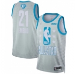 Men 2022 All Star #21 Joel Embiid Blue Eastern Conference Gray Eastern Conference Basketball Jersey