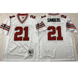 Men's Atlanta Falcons #21 Deion Sanders White Throwback Football Stitched Jersey