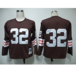 Cleveland Browns #32 Jim Brown Brown Long-Sleeved Throwback Jersey
