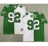 Men's Philadelphia Eagles #92 Reggie White Green White Split 1990 Throwback Jersey