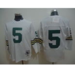 Green Bay Packers #5 Paul Hornung White Long-Sleeved Throwback Jersey