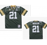 Men's Green Bay Packers #21 Charles Woodson Green With 2-star captains' patch and Super Bowl XLV patch 2010 Throwback Jersey