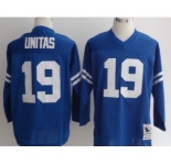 Indianapolis Colts #19 Johnny Unitas Blue Long-Sleeved Throwback Jersey