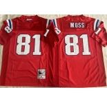 Men's New England Patriots #81 Randy Moss Red Throwback Stitched Football Jersey