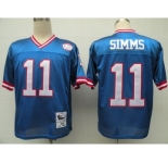 New York Giants #11 Phil Simms Blue Throwback Jersey