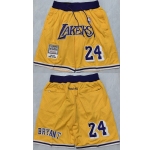 Men's Los Angeles Lakers #24 Kobe Bryant Yellow Shorts