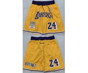 Men's Los Angeles Lakers #24 Kobe Bryant Yellow Shorts