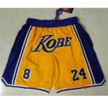 Men's Los Angeles Lakers #8 #24 Kobe Bryant Yellow With Purple Number Just Don Swingman Throwback Shorts