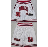 Men's Chicago Bulls #91 Dennis Rodman White 2025 Shorts