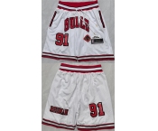 Men's Chicago Bulls #91 Dennis Rodman White 2025 Shorts