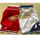 Men's Chicago Bulls and Utah Jazz Red With White 1997 The Finals Patch Split Just Don Shorts