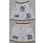 Men's Golden State Warriors #30 Stephen Curry White Shorts