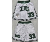 Men's Boston Celtics #33 Larry Bird White Shorts