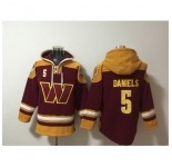 Men Washington Commanders 5 Jayden Daniels Burgundy Ageless Must Have Lace Up Pullover Hoodie
