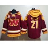 Men's Washington Commanders #21 Sean Taylor Burgundy Lace-Up Pullover Hoodie