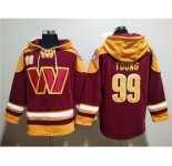 Men's Washington Commanders #99 Chase Young Burgundy Lace-Up Pullover Hoodie