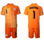Men's England #1 Pickford Orange Goalkeeper Soccer Jersey Suit