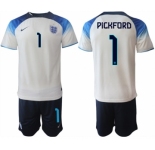 Men's England #1 Pickford White Home Soccer Jersey Suit