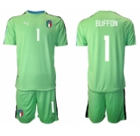 Mens Italy #1 Buffon Green Goalkeeper Soccer Jersey Suit