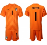 Men's Italy #1 Buffon Orange Goalkeeper Soccer Jersey Suit