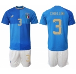 Men's Italy #3 Chiellini Blue Home Soccer Jersey Suit