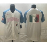 Men's Mexico Baseball 2023 White Blue World Big Logo Classic Stitched Jerseys