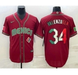 Men's Mexico Baseball #34 Fernando Valenzuela 2023 Red Blue World Baseball Classic Stitched Jersey1