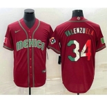 Men's Mexico Baseball #34 Fernando Valenzuela 2023 Red Blue World Baseball Classic Stitched Jerseys