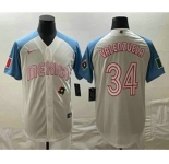 Mens Mexico Baseball #34 Fernando Valenzuela 2023 White Blue World Classic Stitched Jersey