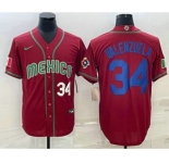 Men's Mexico Baseball #34 Fernando Valenzuela Number 2023 Red Blue World Baseball Classic Stitched Jersey1