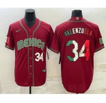 Mens Mexico Baseball #34 Fernando Valenzuela Number 2023 Red Blue World Baseball Classic Stitched Jersey