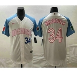 Men's Mexico Baseball #34 Fernando Valenzuela Number 2023 White Blue World Classic Stitched Jerseys