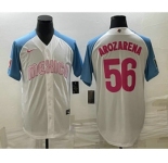 Men's Mexico Baseball #56 Randy Arozarena 2023 White Blue World Classic Stitched Jersey2