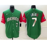 Men's Mexico Baseball #7 Julio Urías 2023 Green World Baseball Classic With Patch Stitched Jersey