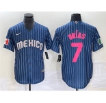 Men's Mexico Baseball #7 Julio Urías 2023 Navy World Baseball Classic Stitched Jersey1
