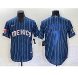 Men's Mexico Baseball #7 Julio Urías 2023 Navy World Baseball Classic Stitched Jersey2