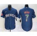 Men's Mexico Baseball #7 Julio Urías 2023 Navy World Baseball Classic Stitched Jersey