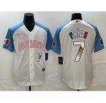 Men's Mexico Baseball #7 Julio Urías 2023 White Blue World Baseball Classic With Patch Stitched Jersey