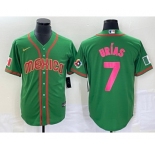Men's Mexico Baseball #7 Julio Urias 2023 Green World Classic Stitched Jersey3