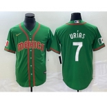 Men's Mexico Baseball #7 Julio Urias 2023 Green World Classic Stitched Jersey