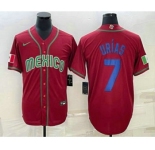 Mens Mexico Baseball #7 Julio Urias 2023 Red Blue World Baseball Classic Stitched Jersey