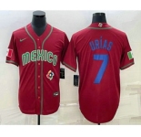 Men's Mexico Baseball #7 Julio Urias 2023 Red Blue World Baseball Classic Stitched Jerseys