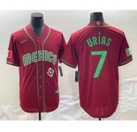 Men's Mexico Baseball #7 Julio Urias 2023 Red Green World Baseball Classic Stitched Jersey