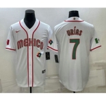 Men's Mexico Baseball #7 Julio Urias 2023 White Blue World Baseball Classic Stitched Jersey
