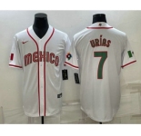 Men's Mexico Baseball #7 Julio Urias 2023 White Blue World Baseball Classic Stitched Jerseys