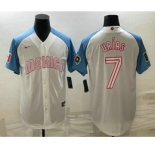 Men's Mexico Baseball #7 Julio Urias 2023 White Blue World Classic Stitched Jersey7