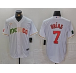 Men's Mexico Baseball #7 Julio Urias 2023 White World Classic Stitched Jersey